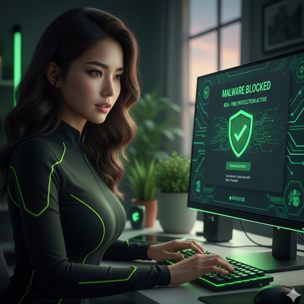 백신 프로그램 실시간 보호 화면과 악성코드 차단 알림 그래픽 블렌드 이미지 백신 프로그램 실시간 보호 화면과 악성코드 차단 알림 그래픽 블렌드 이미지