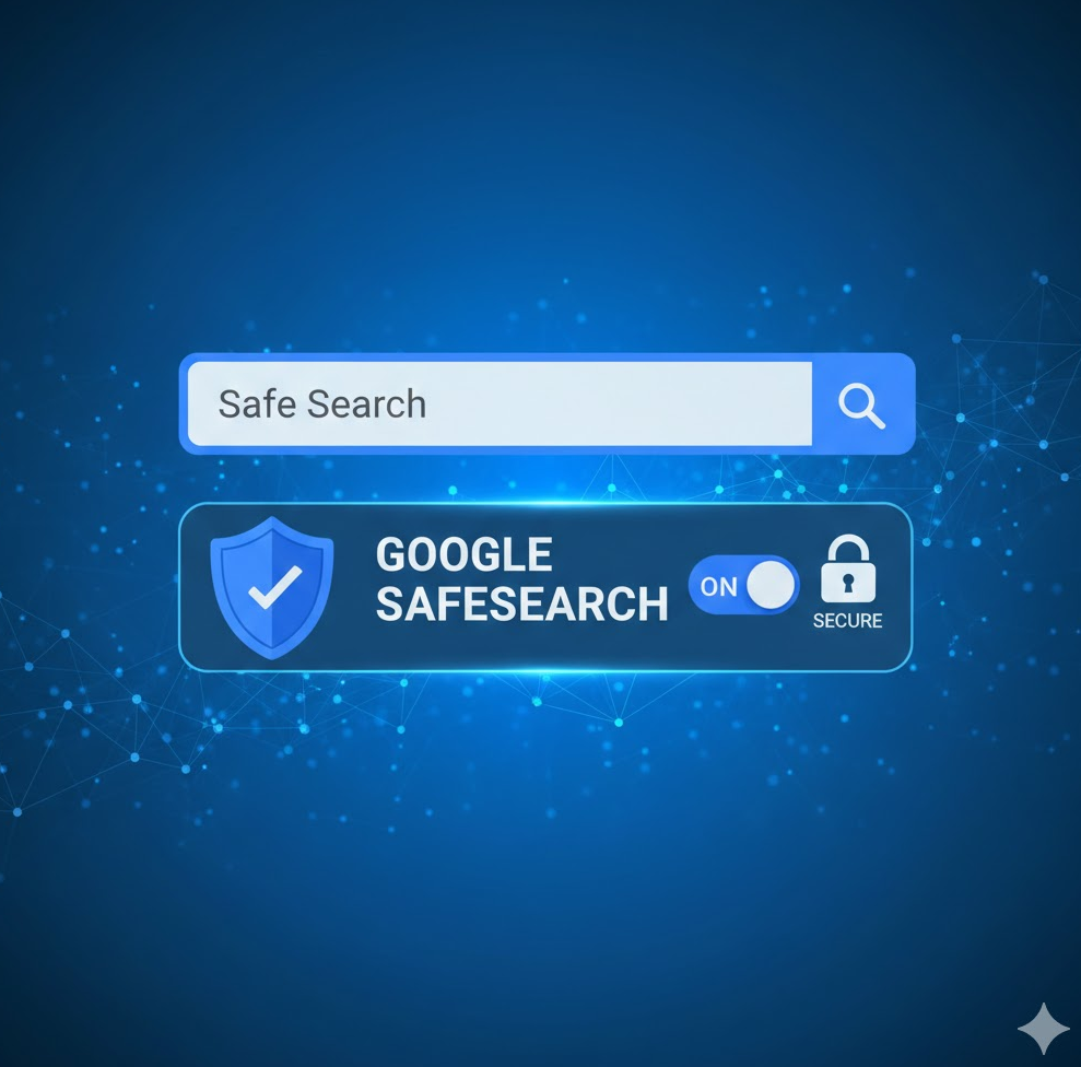 안전한 검색 키워드 입력 화면과 구글 세이프서치 ON 그래픽 블렌드 이미지 안전한 검색 키워드 입력 화면과 구글 세이프서치 ON 그래픽 블렌드 이미지