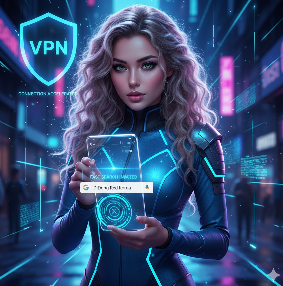 구글 검색창에 di동레드코리아 입력된 화면과 주소모음 사이트 리다이렉트 그래픽 블렌드 이미지 파랑 테마로 빠른 검색 효과 강조