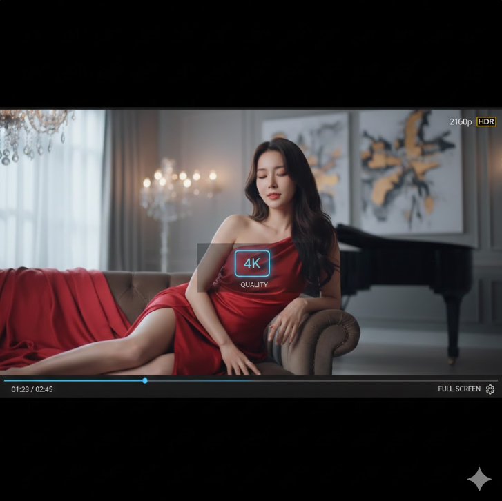 화면 중앙에는 '4K QUALITY'라는 문구와 함께 우측 상단에 '2160p HDR' 표시가 떠 있어 초고해상도 스트리밍이 지원됨을 강조하고 있습니다